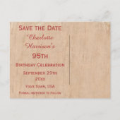  95e Verjaardag Red Rose Houten Lijst Aankondigingskaart (Achterkant)