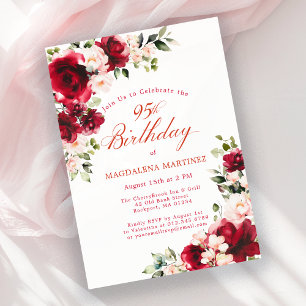 95e Verjaardag Red Rose Pink Peony Floral Kaart