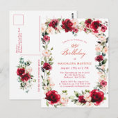 95e verjaardag Red Rose Pink Peony uitnodiging (Voorkant / Achterkant)
