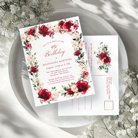95e verjaardag Red Rose Pink Peony uitnodiging
