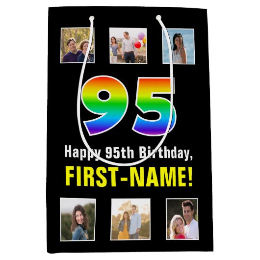 95e verjaardag: Regenboog "95", aangepaste foto's Medium Cadeauzakje (Voorkant)