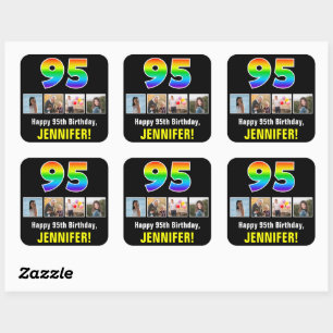 95e verjaardag: Regenboog "95"; Aangepaste foto's  Vierkante Sticker