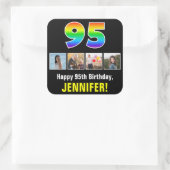 95e verjaardag: Regenboog "95"; Aangepaste foto's Vierkante Sticker (Tas)