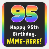 95e verjaardag: Regenboogspectrum # 95, Aangepaste Vierkante Sticker (Voorkant)