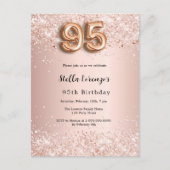 95e verjaardag roos goud roze uitnodiging briefkaart (Voorkant)