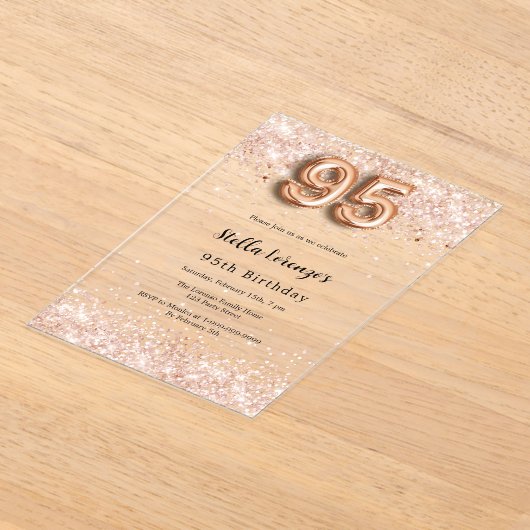 95e verjaardag roos gouden confetti Clear Acryl Uitnodigingen (Laagn)