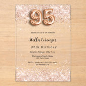 95e verjaardag roos gouden confetti Clear Acryl Uitnodigingen (Voorkant)