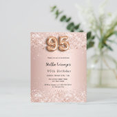 95e verjaardag roos gouden roze confetti uitnodigi (Staand voorkant)