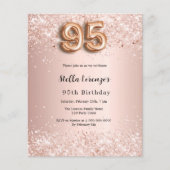 95e verjaardag roos gouden roze confetti uitnodigi (Voorkant)
