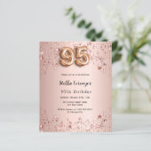 95e verjaardag roos gouden roze sterren uitnodigin (Staand voorkant)