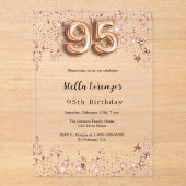 95e verjaardag roos gouden sterren helder acryl uitnodigingen (Voorkant)