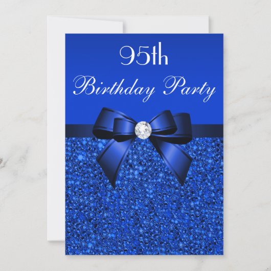 95e verjaardag Royal Blue Sequins Bow and Diamond Kaart (Voorkant)