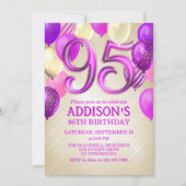 95e verjaardag roze ballonnen uitnodiging (Voorkant)