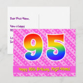 95e verjaardag: Roze strepen & harten, Regenboog 9 Briefkaart (Voorkant / Achterkant)