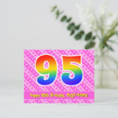 95e verjaardag: Roze strepen & harten, Regenboog 9 Briefkaart (Staand voorkant)