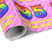 95e verjaardag: Roze strips & harten, regenboognr. Cadeaupapier (Rol Hoek)