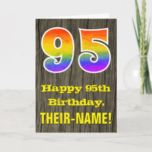 95e verjaardag: Rustic Faux Wood Kijk, regenboog " Kaart