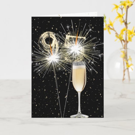 95e verjaardag Sparklers met witte wijn Kaart (Gele Bloem)