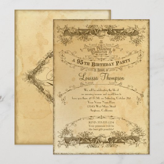 95e verjaardag Tea Stained Kaart (Voorkant / Achterkant)