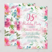 95e verjaardag Tropische Floral Pink Peony Party Kaart (Voorkant / Achterkant)