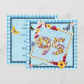 95e Verjaardag Uitnodiging bloemen, vlinders (Voorkant / Achterkant)