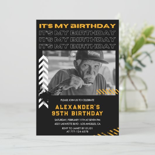 95e verjaardag uitnodigingen Mannen Fotospray verf (Staand voorkant)