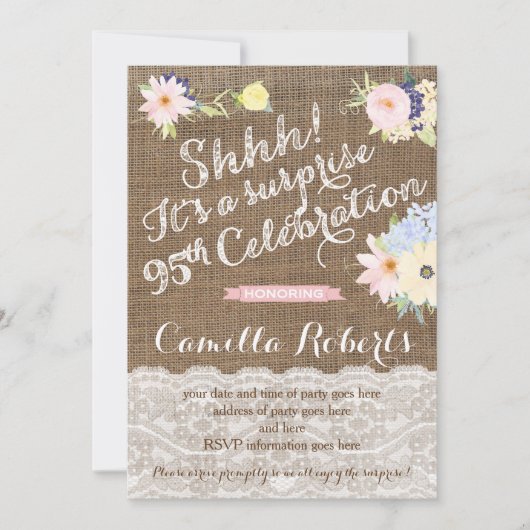 95e verjaardag uitnodigingen, verrassingsfeest nod kaart (Voorkant)