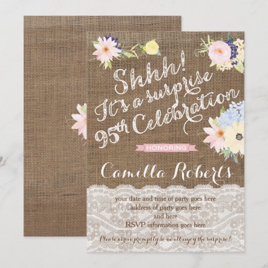 95e verjaardag uitnodigingen, verrassingsfeest nod kaart (Voorkant / Achterkant)