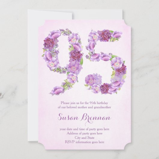 95e verjaardag uitnodigingen voor een vrouw , kunn (Voorkant)