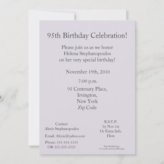 95e verjaardag van de verjaardag van de bruidsroze kaart (Achterkant)