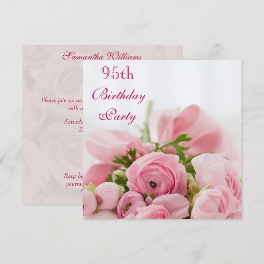 95e verjaardag van roze rozen kaart (Voorkant / Achterkant)