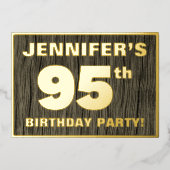 95e verjaardag: Vet, Faux Hood Grain Pattern Folie Uitnodiging (Voorkant)