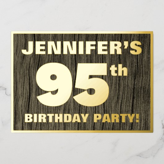 95e verjaardag: Vet, Faux Hood Grain Pattern Folie Uitnodiging (Voorkant)