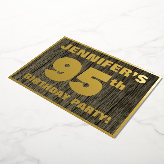 95e verjaardag: Vet, Faux Hood Grain Pattern Folie Uitnodiging (Gedraaid)