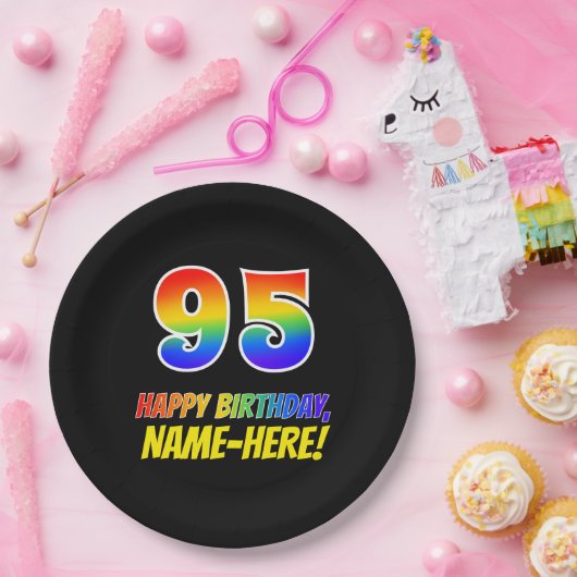 95e verjaardag: Vet, Vun, Eenvoudig, Regenboog 95 Papieren Bordje (Feest)