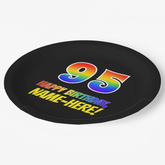 95e verjaardag: Vet, Vun, Eenvoudig, Regenboog 95 Papieren Bordje (Gekanteld)