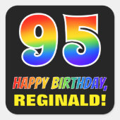 95e verjaardag: Vet, Vun, Eenvoudig, Regenboog 95 Vierkante Sticker (Voorkant)