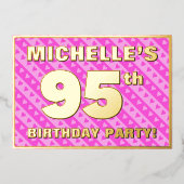 95e verjaardag - vuurroze harten en strips folie uitnodiging (Voorkant)