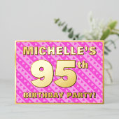 95e verjaardag - vuurroze harten en strips folie uitnodiging (Staand Voorkant)