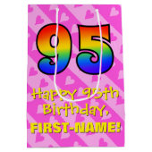 95e verjaardag: vuurroze hartstrepen; regenboog 95 medium cadeauzakje (Achterkant)