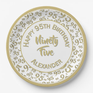 95e verjaardag Willekeurig nummer patroon Gold/wit Papieren Bordje