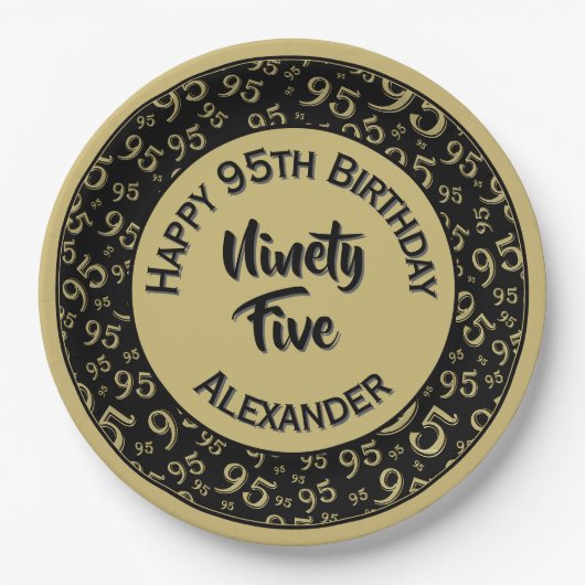 95e verjaardag Willekeurig nummer Patroon Goud/Zwa Papieren Bordje (Voorkant)