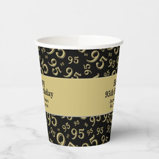 95e verjaardag zwart/Gold Random Number Pattern 95 Papieren Bekers (Links)