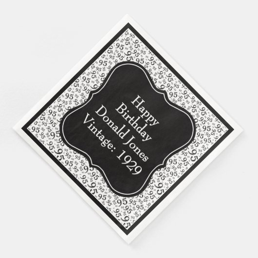 95e verjaardag zwart/wit beugel nummer patroon servet (Hoek)