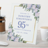 95e Verjaardagsfeest Blauw Wit Bloemen Welkom Reclamebord Met Voetstuk (Insitu)