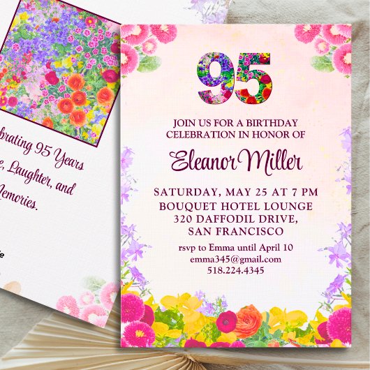 95e verjaardagsfeest - Blush Bloom Bloemstuk 95 Kaart