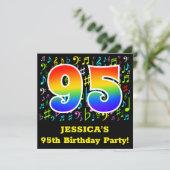 95e verjaardagsfeest: leuke muzieksymbolen, regenb kaart (Staand voorkant)