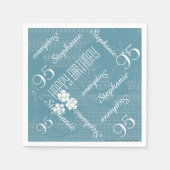 95e verjaardagsfeest, pastelblauw bloemenpapier servet (Voorkant)