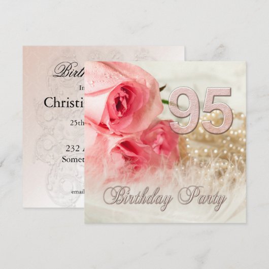 95e verjaardagsfeestje, rozen en parels kaart (Voorkant / Achterkant)