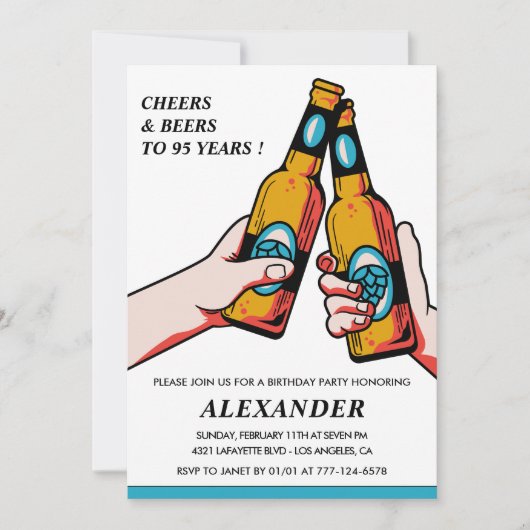95e verjaardagsuitnodiging Cheers and Beers Mannen Kaart (Voorkant)